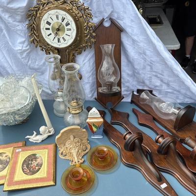 Clock, Crystal Punchbowl, oil, lamps, wall, sconces, candle holders, and more
