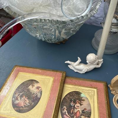 Clock, Crystal Punchbowl, oil, lamps, wall, sconces, candle holders, and more