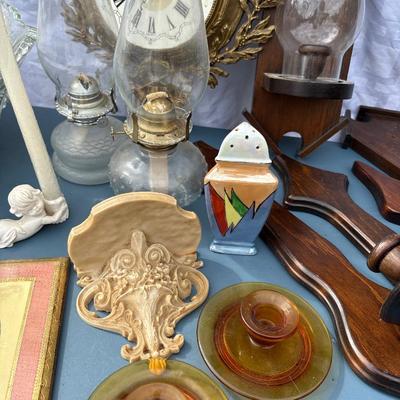 Clock, Crystal Punchbowl, oil, lamps, wall, sconces, candle holders, and more