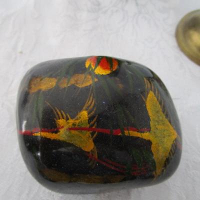1 decorative vase, decorative painted rock, 1 candle holder