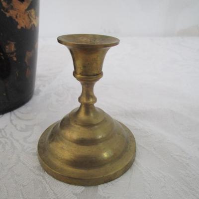 1 decorative vase, decorative painted rock, 1 candle holder
