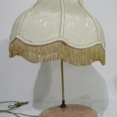 1 vintage marble base lamp with fringed shade