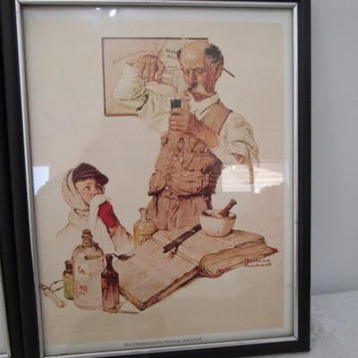 3 framed Norman Rockwell pictures, 2 unframed Norman Rockwell pictures
