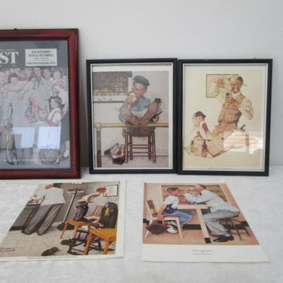 3 framed Norman Rockwell pictures, 2 unframed Norman Rockwell pictures