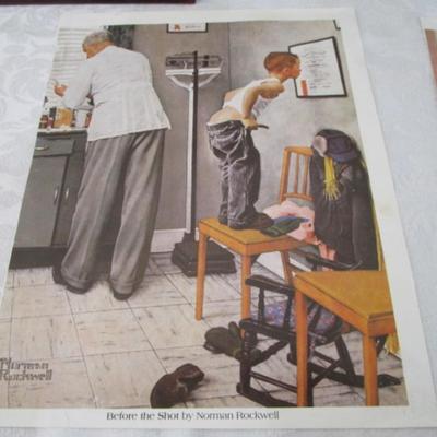 3 framed Norman Rockwell pictures, 2 unframed Norman Rockwell pictures