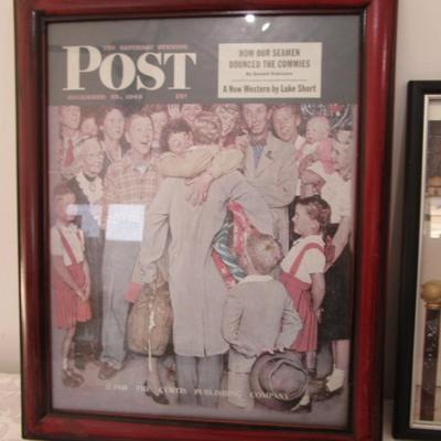 3 framed Norman Rockwell pictures, 2 unframed Norman Rockwell pictures