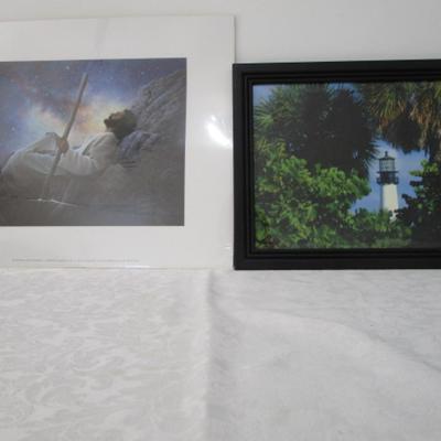 "Worlds Without End" unframed picture, framed lighthouse picture