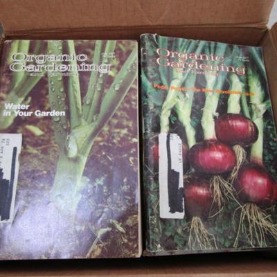 Box of "Organic Gardening magazines", "Successful Gardening" book