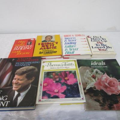 4 positivity books, 1 poetry book, 1 Ideals book, 1 book on John F. Kennedy