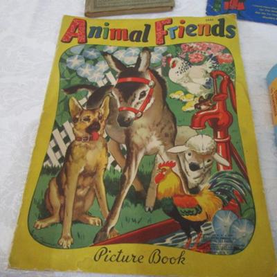 1 storybook & record, 1 story record, 1 Animal Friends, 1- 1899 antique book, 1 storybook