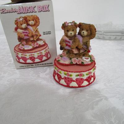 New in box, Revolving music box with angel bears