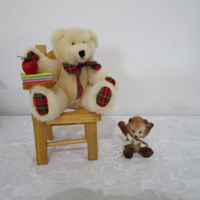 School bear with desk/chair, vintage ceramic bear