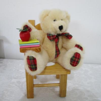 School bear with desk/chair, vintage ceramic bear