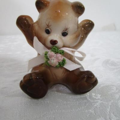 School bear with desk/chair, vintage ceramic bear