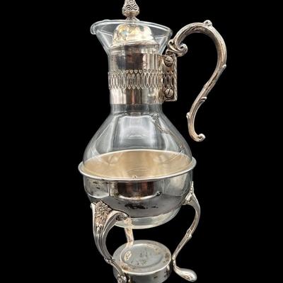 14” Tall Glass and Silver plate carafe