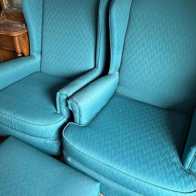 Two wing bag chairs with one ottoman