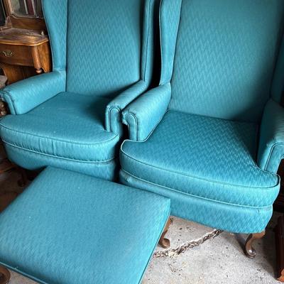 Two wing bag chairs with one ottoman