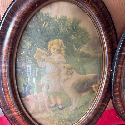 Three vintage oval bubble glass pictures