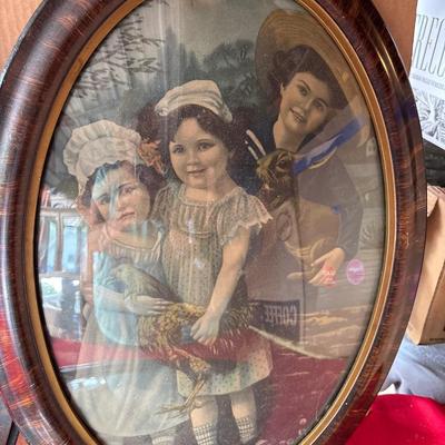 Three vintage oval bubble glass pictures