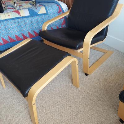 Two Ikea Poäng Chairs with Ottoman (BR1-BBL)