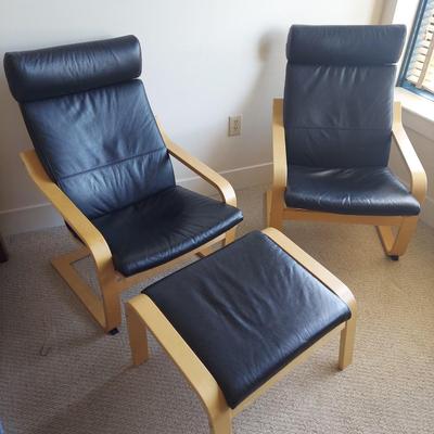 Two Ikea Poäng Chairs with Ottoman (BR1-BBL)