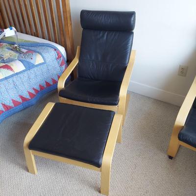 Two Ikea Poäng Chairs with Ottoman (BR1-BBL)