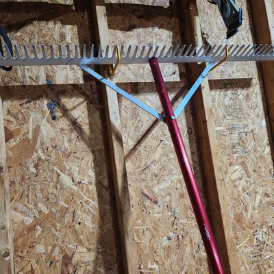 Lot of Garden Tools , Car Jacks , Garden Sprayers, Axe, Racks, Pick, Pitch Fork