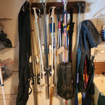 Large Lot of Vintage Ski Boots , Skis and Pools