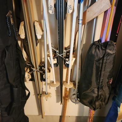 Large Lot of Vintage Ski Boots , Skis and Pools