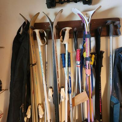 Large Lot of Vintage Ski Boots , Skis and Pools