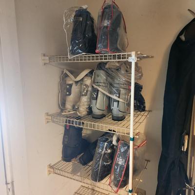 Large Lot of Vintage Ski Boots , Skis and Pools