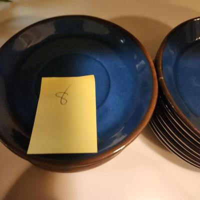 Lot of Garbiel Blue Brown Made in Sweden Plates , Cups Saucers, Pots, Creamer Sugar , Trays