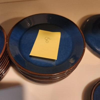 Lot of Garbiel Blue Brown Made in Sweden Plates , Cups Saucers, Pots, Creamer Sugar , Trays