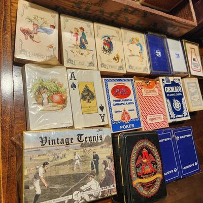 Lot of Vintage Playing Cards and Poker Chips Norman Rockwell , Eastern Airlines , Piatnik Vintage Tennis