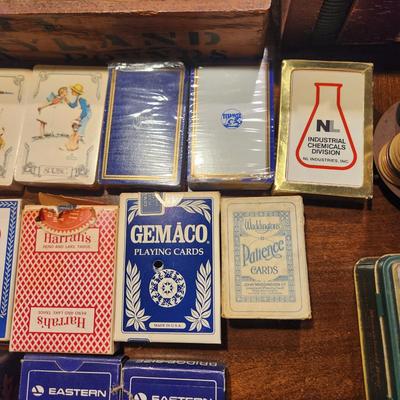 Lot of Vintage Playing Cards and Poker Chips Norman Rockwell , Eastern Airlines , Piatnik Vintage Tennis
