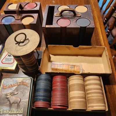Lot of Vintage Playing Cards and Poker Chips Norman Rockwell , Eastern Airlines , Piatnik Vintage Tennis