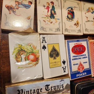 Lot of Vintage Playing Cards and Poker Chips Norman Rockwell , Eastern Airlines , Piatnik Vintage Tennis