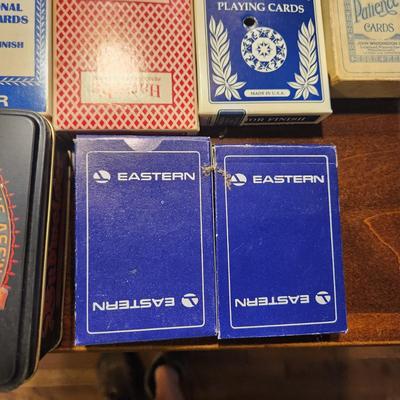 Lot of Vintage Playing Cards and Poker Chips Norman Rockwell , Eastern Airlines , Piatnik Vintage Tennis