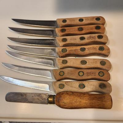 Lot of 7 Vintage Chicago Cutlery 4" Steak Knives w Dexter Oyster Knife