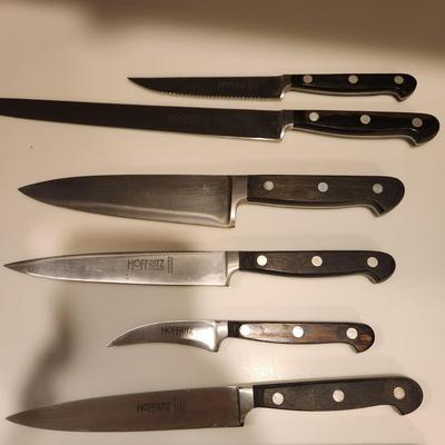 Knife Block w 7 Hoffritz Knives & 1 Chef Cutlery Knife