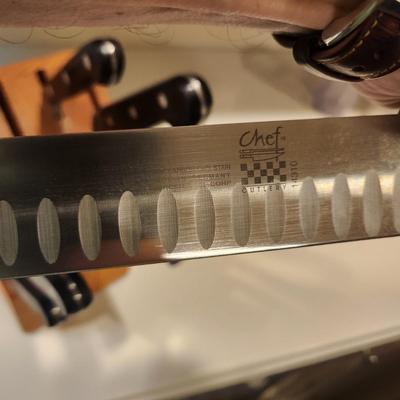Knife Block w 7 Hoffritz Knives & 1 Chef Cutlery Knife