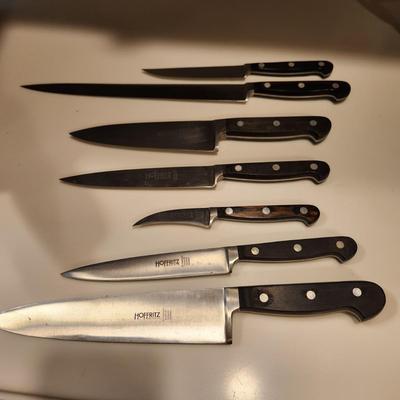 Knife Block w 7 Hoffritz Knives & 1 Chef Cutlery Knife