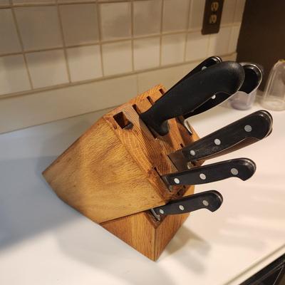Knife Block w 7 Hoffritz Knives & 1 Chef Cutlery Knife