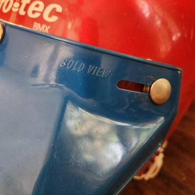 Vintage Red Pro-tec MX BMX AHRMA Helmet w Blue Bold View Visor