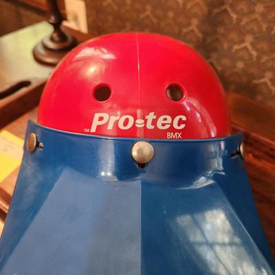 Vintage Red Pro-tec MX BMX AHRMA Helmet w Blue Bold View Visor