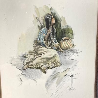 LOT 59: Harrison Fisher Native American Art Work and Collection of Woven Baskets