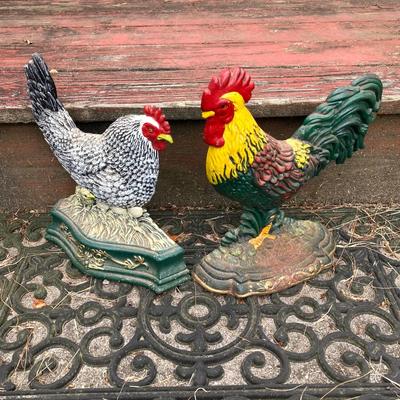 LOT 61: Rooster and Hen Cast Iron Door Stoppers