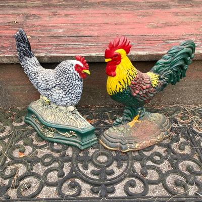 LOT 61: Rooster and Hen Cast Iron Door Stoppers