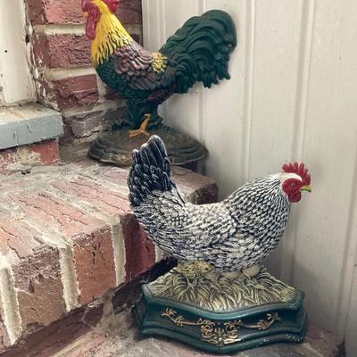 LOT 61: Rooster and Hen Cast Iron Door Stoppers