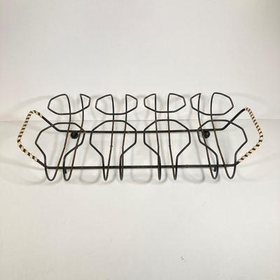 LOT 68: Carnival Glass Glasses with Metal Carrying Rack and Pitcher with Ice Lip